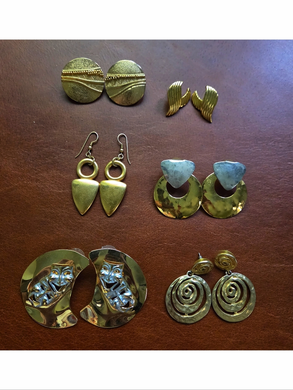 Vintage Lot Bundle Hammered Gold Chunky Earrings